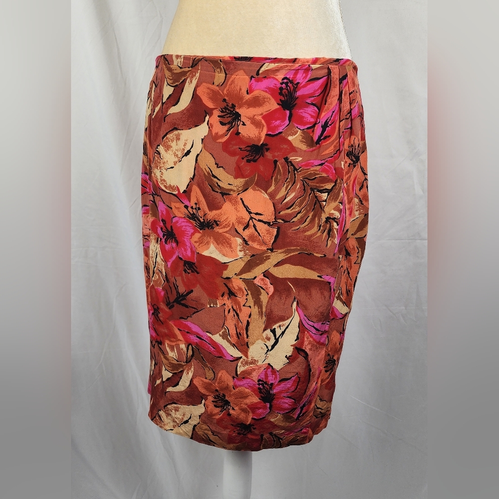 Savannah 100% Silk Floral Tropical Romantic Pleated Women's Wrap Skirt sz M